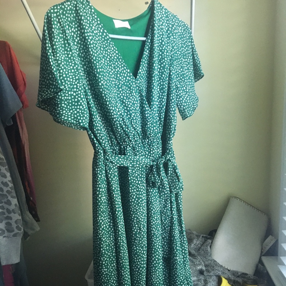 Green polka dot dress